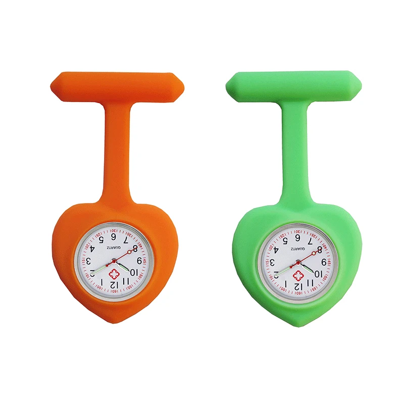 Peach Heart Nurse Pocket Watch Cute Heart Care Watch Medical Silicone Quartz Watch Round Heart Dial FOB Doctor Clock Gift 10pcs