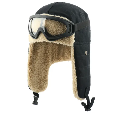 Зимняя шапка-ушанка, русская ушанка с очками, мужская, женская, мужская, Охотничья, шлем летчика искусственная берберская Флисовая теплая шапка
