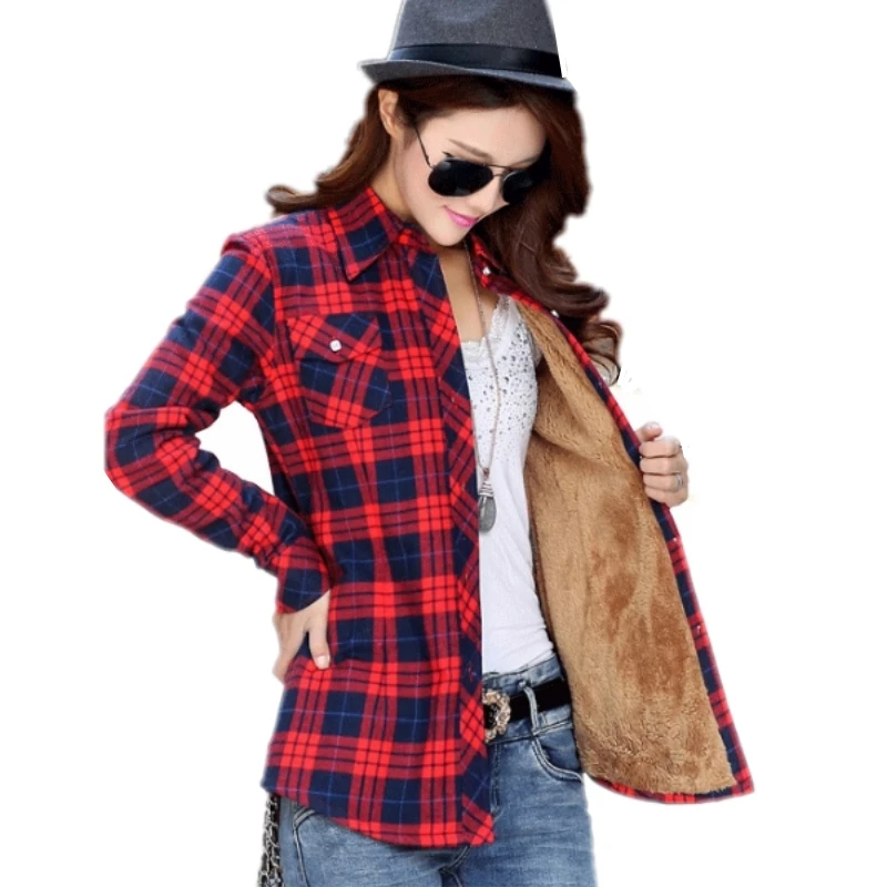Новинка 2020 женские вельветовые Теплые Клетчатые Рубашки топы с длинным рукавом