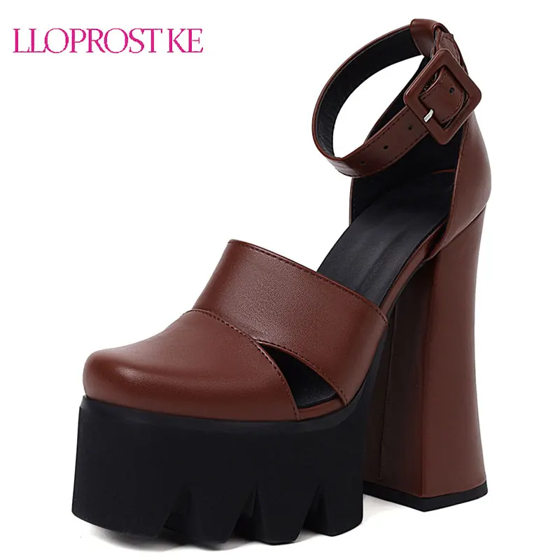 

Lloprost ke Summer Women Platform Sandals High Chunky Heels Black Red Casual Party Office Ladies Sexy Ankle Strap Roman Shoes