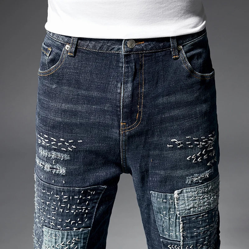KSTUN свободные зауженные джинсы мужские с заплатками ручной вышивкой в стиле