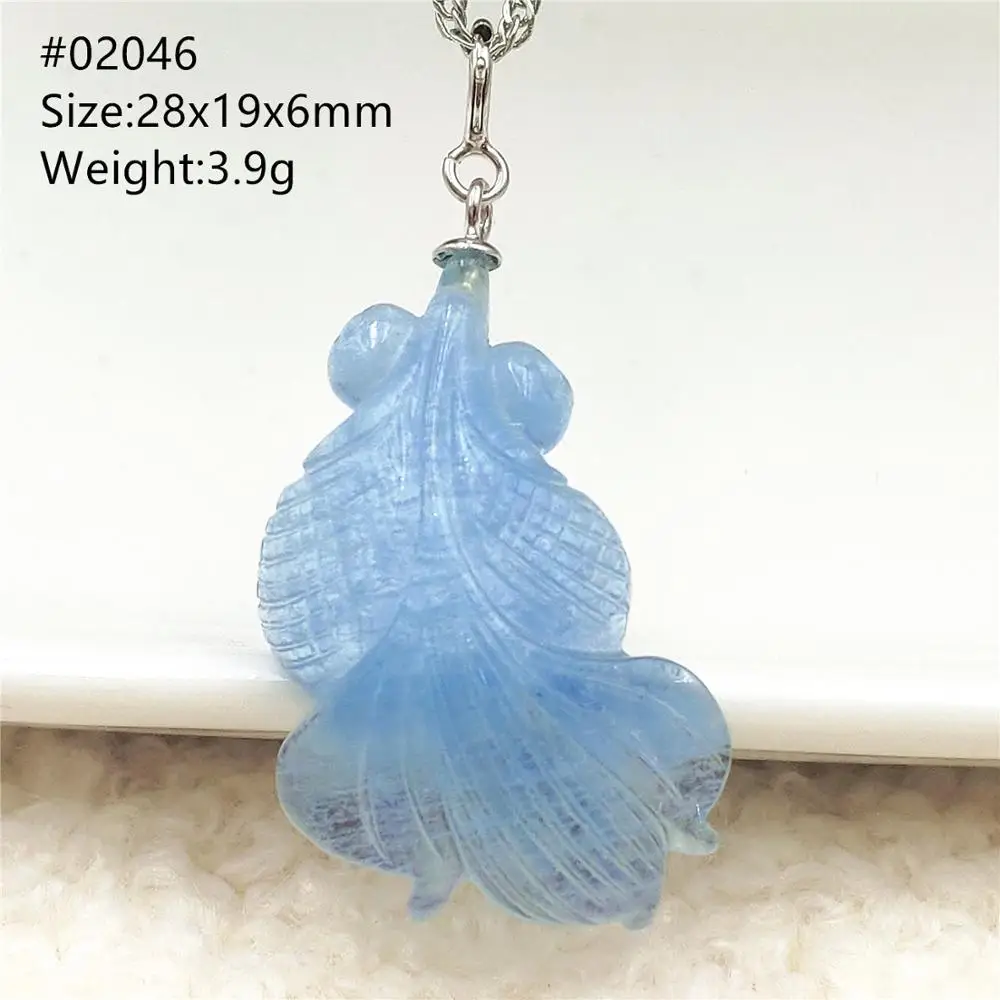 

Natural Blue Aquamarine Fish Carved Pendant Brazil 28x19x6mm Women 925 Sterling Silver Jewelry Aquamarine Necklace AAAAA