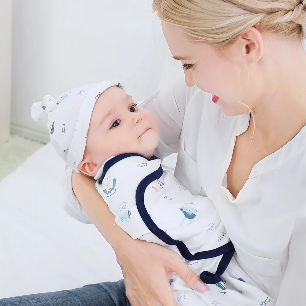 

infant baby girls boys cotton swaddling towel fetal cap set anti startle newborn sleeping bag with fetal cap cross-border 0-4M
