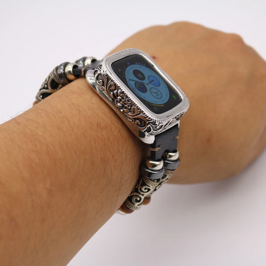 Резной металлический чехол с ремешком для часов Apple Watch Band Series 5 4 ретро-чехол iWatch