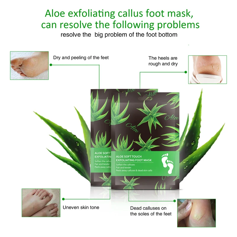 Отшелушивающие носки для ног с алоэ 2 пары/4 шт. увлажняющие педикюра многослойные
