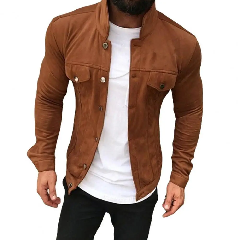 

Casual Jacket Single Breasted Slim-fitting Men Jacket Warm Pure Color Jacket