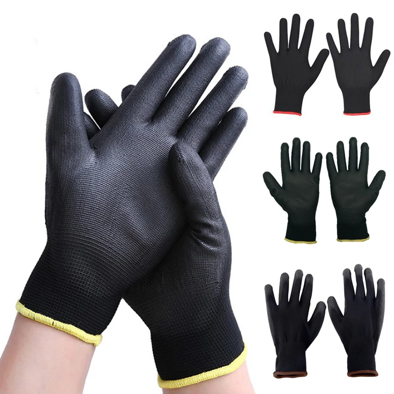

1 pcs Outdoor black nylon PU coated palm coated dipped gloves anti-skid dustproof picking gardening work labor insurance gloves