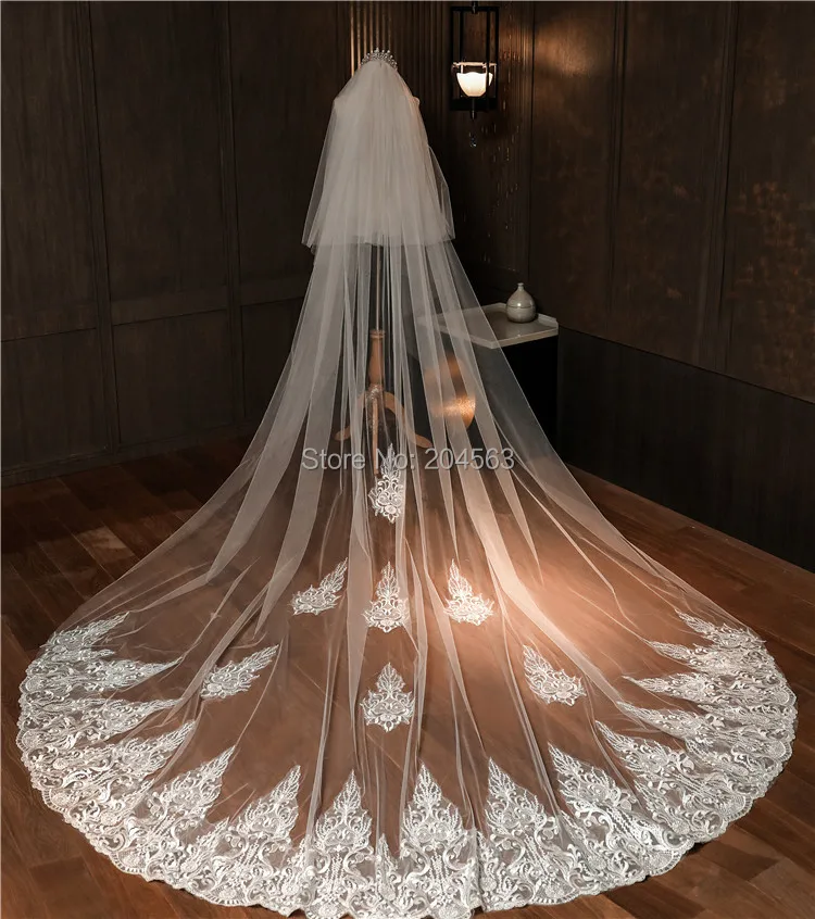 

Romantic Two-Layer Luxury Lace Wedding Veil with Flowers Long Bridal Veils with Comb Wedding AccessoriesJD2020