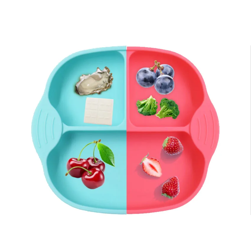 

Silicone Plastic Baby Children Eating Tray Food Grade Baby Lunch Plate with Suction Cup on Bottom Not Moving Dinner Tray