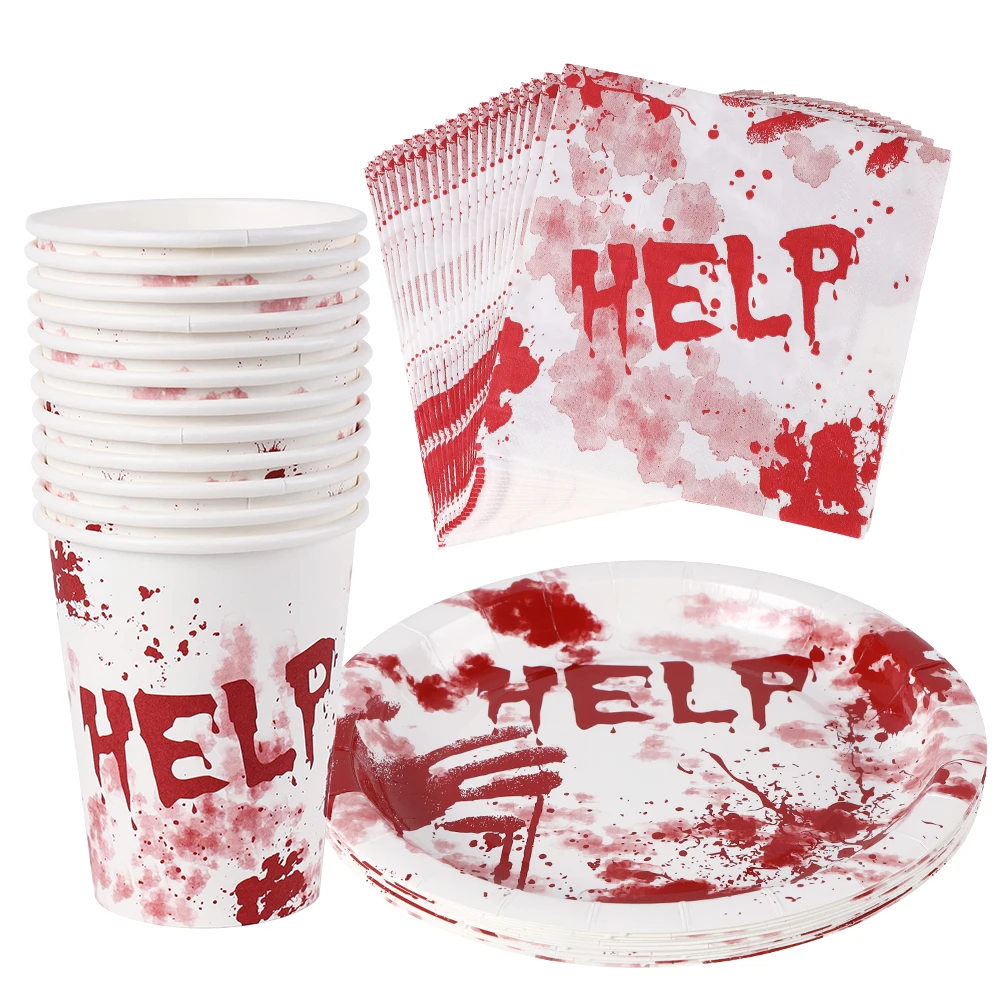 

Halloween Party Decorations Bloody Dinner Plate Napkin Cup Horror House Decor Halloween Tableware Party Dining Table Decoration