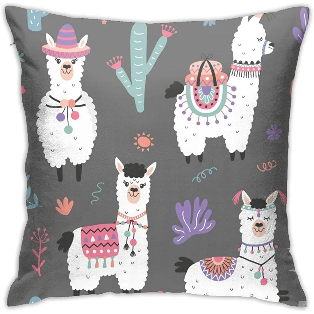 

antcreptson Cartoon Llama Alpaca Throw Pillow Cover Pillowcase for Sofa Couch Bedroom Living Room Home Decor, 18x18 Inch