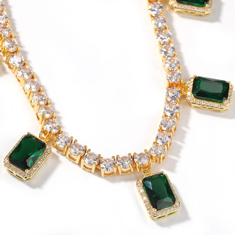 with gem BLING KING 5 мм CZ драгоценный камень теннис ожерелье Iced Out Циркон 1 ряд теннис ожерелье хип-хоп ювелирные изделия - Окраска металла: with gem