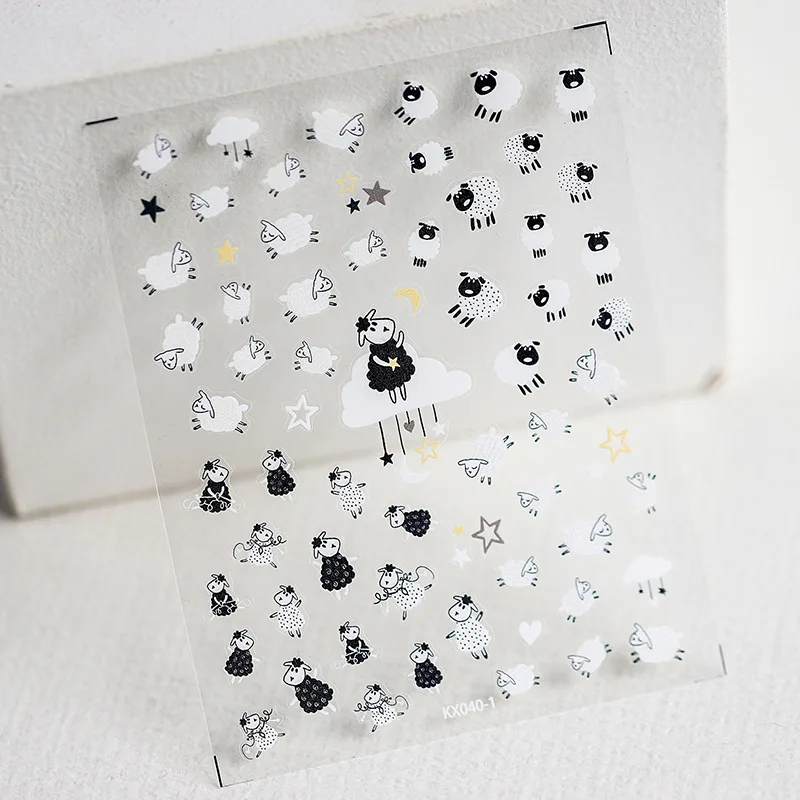 

1pcs Colorful 3D Nail Sticker Decals Cartoon Sheep Nail Art Decoration DIY Manicure Rabbit Star Christmas New Year Gift