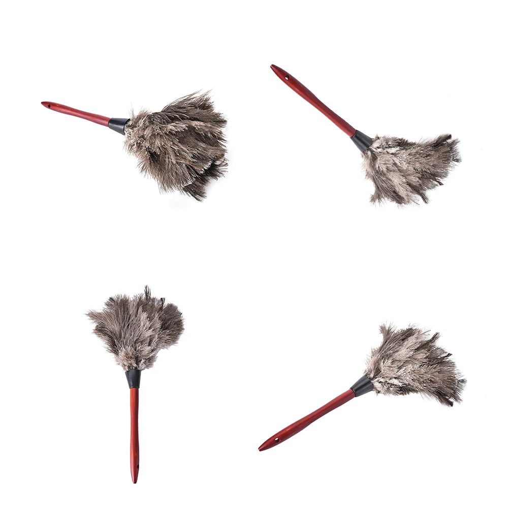 

55cm Ostrich Feather Duster Brush Wood Handle Anti-static Natural Grey Fur Home