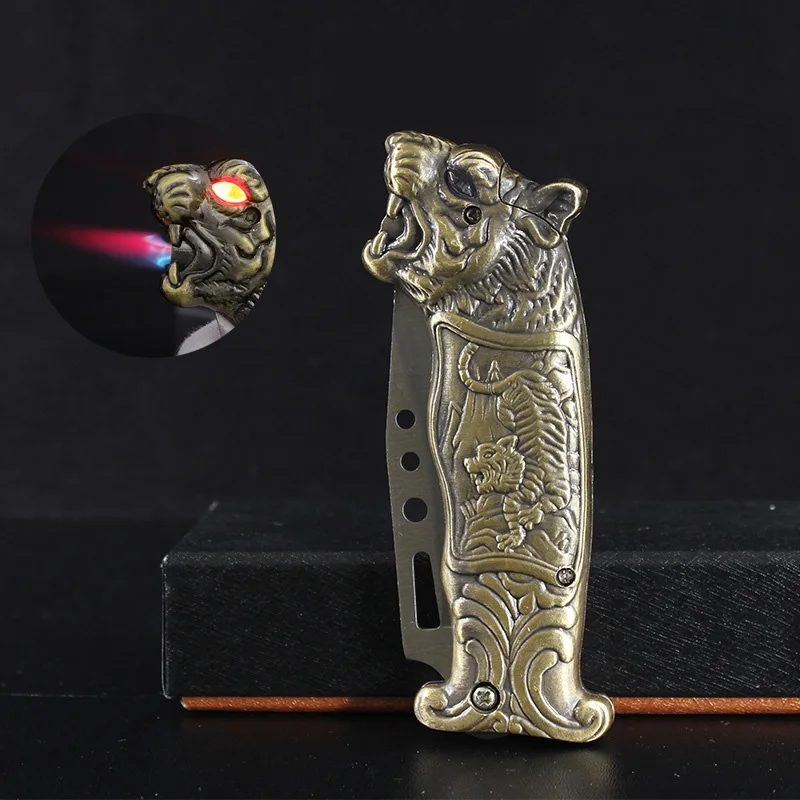 gold Металлическая газовая зажигалка, ветрозащитный фонарь, портативная надувная зажигалка с сигары, аксессуары для сигарет, гаджеты для мужчин - Цвет: gold