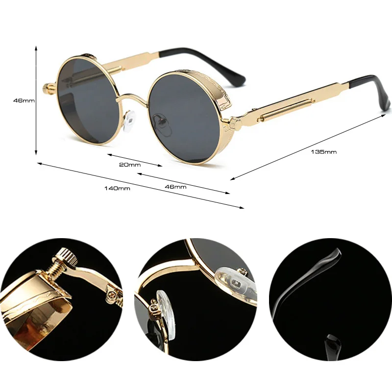 SHAUNA ретро женские круглые солнцезащитные очки в стиле стимпанк фирменный дизайн