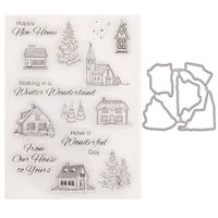christmas house clear stamps and metal cutting dies for diy scrapbooking crafts card making photo album decoration new stamp