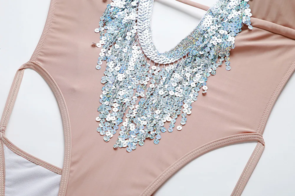 Однотонное розовое бикини привлекательный купальник с лямкой на шее купальный