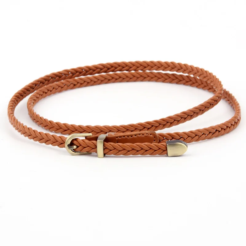 

Women Thin Woven Leather Pin Buckle belt Female Fashion Casual Braided Waist Rope Strap Ladies Dress Corset Waistband Accessory