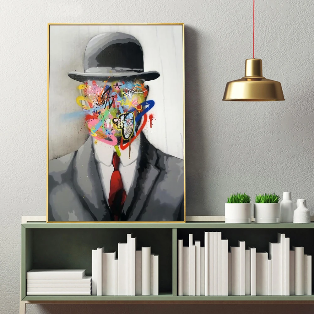 

Graffiti Art Portrait Painting on Canvas Posters and Prints Street Wall Art Gentleman with Hat Picture for Living Room Cuadros