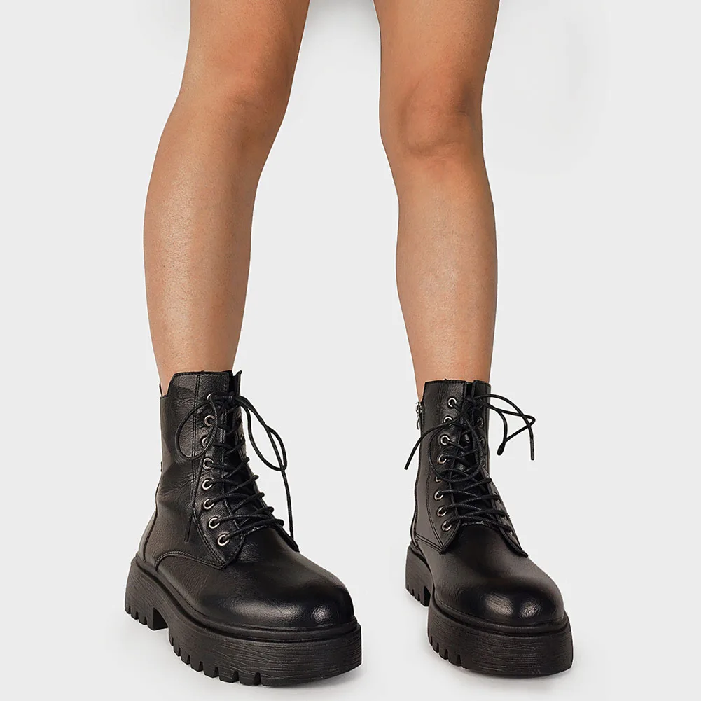 Женские ботинки со шнуровкой на платформе с квадратным каблуком в