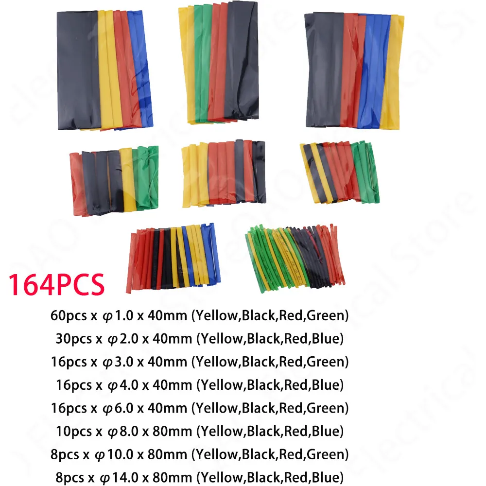 

164pcs 328pcs/Bag Kit Shrinking Assorted Polyolefin Insulation Sleeving Heat Shrink Tubing Wire Cable 8 Sizes 2:1