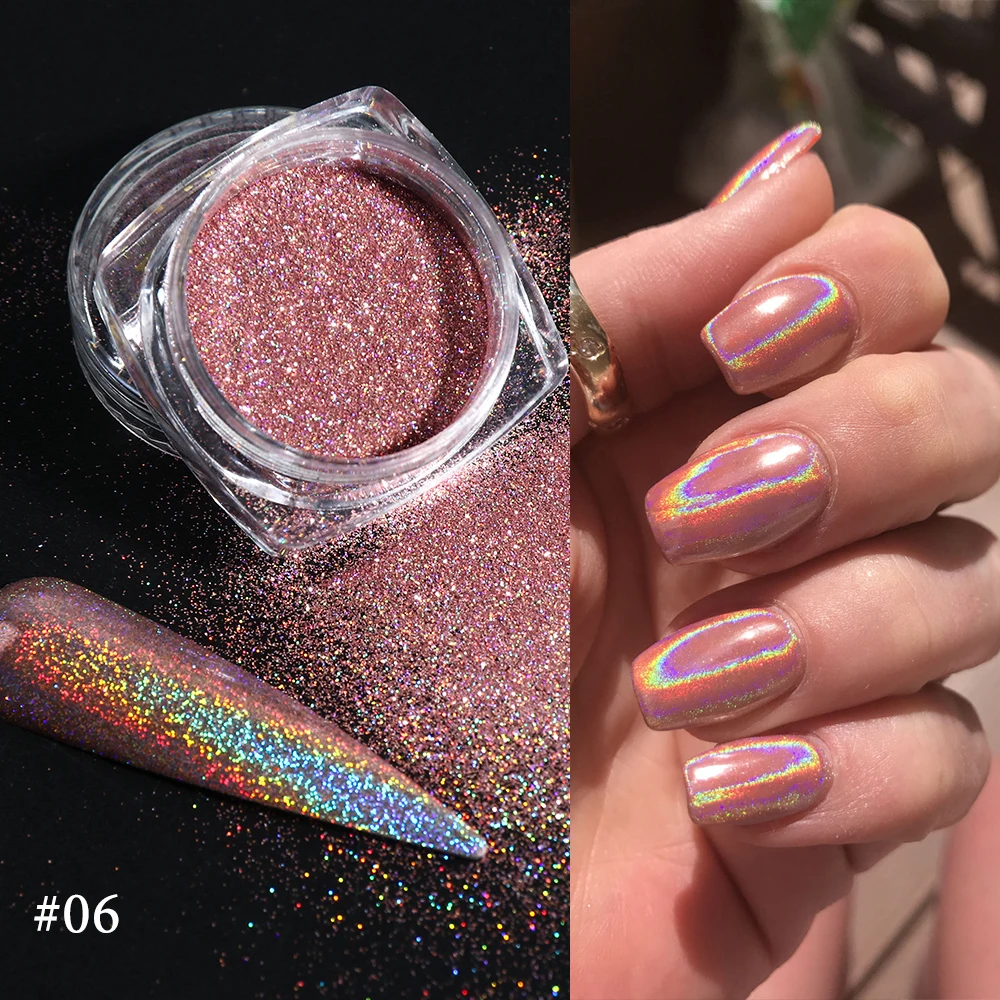 Голографическая втирка для ногтей серебристая голо золотые блестки Розовый