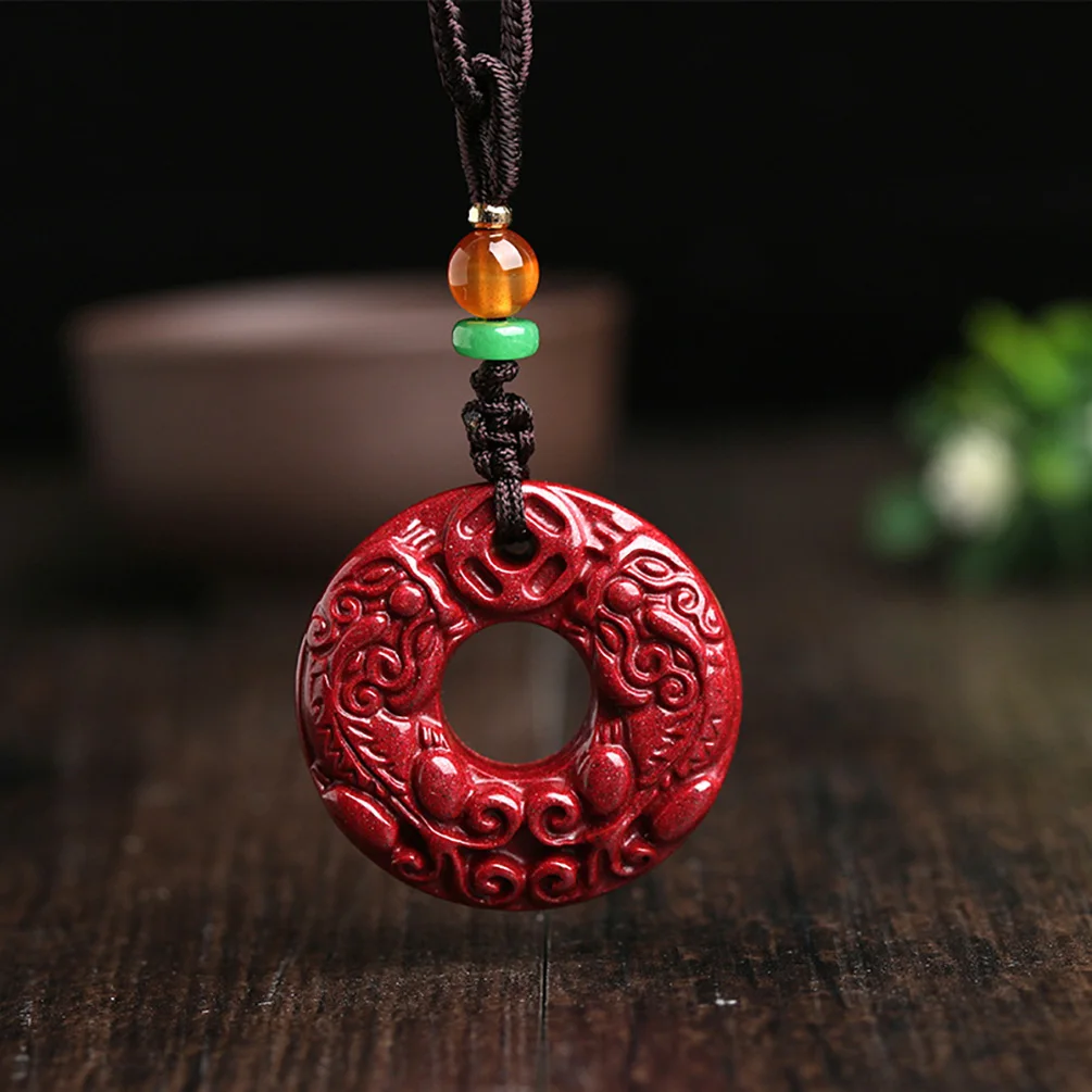 

Cinnabar Twin PIYAO Donuts Necklace Pendant Talisman Pendant Amulet Jewelry Men's Jewelry Women's Jewelry with Cord