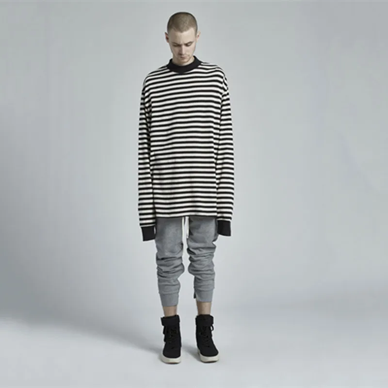 Мужская футболка с длинным рукавом в полоску Повседневная удлиненная для