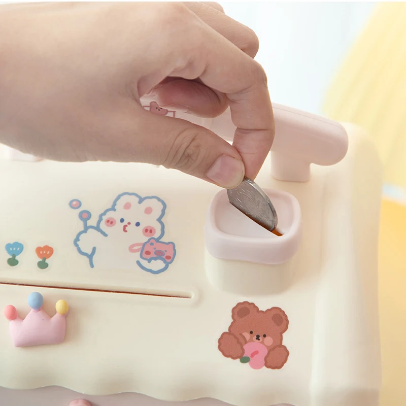 cute house money box with 3d sticker kawaii piggy bank for kids adults big size savings box for coins banknotes birthday gift free global shipping
