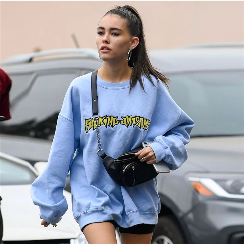 

Женский свитшот с капюшоном, повседневный свободный синий свитшот в стиле хип-хоп, уличная мода, осень 2020