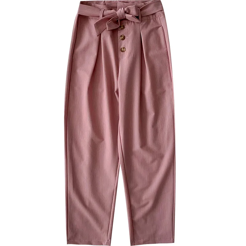 

Kimutomo Solid Color Casual Pants 2021 Spring New Korean Fashion Female High Waist Buttons Strap Straight Pants Casual