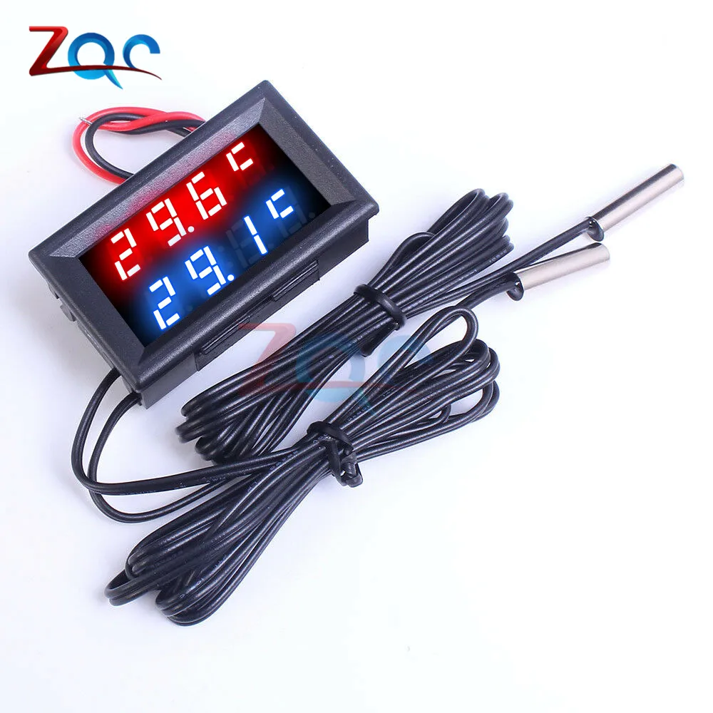 4 Digit 4V-28V Blue DC 4 V-28 V Mini Dual Дисплей цифровой термометр ж/двойной NTC Водонепроницаемый металлический зонд Температура Сенсор тестер для автомобиля для ванной - Цвет: 4 Digit 4V-28V Blue