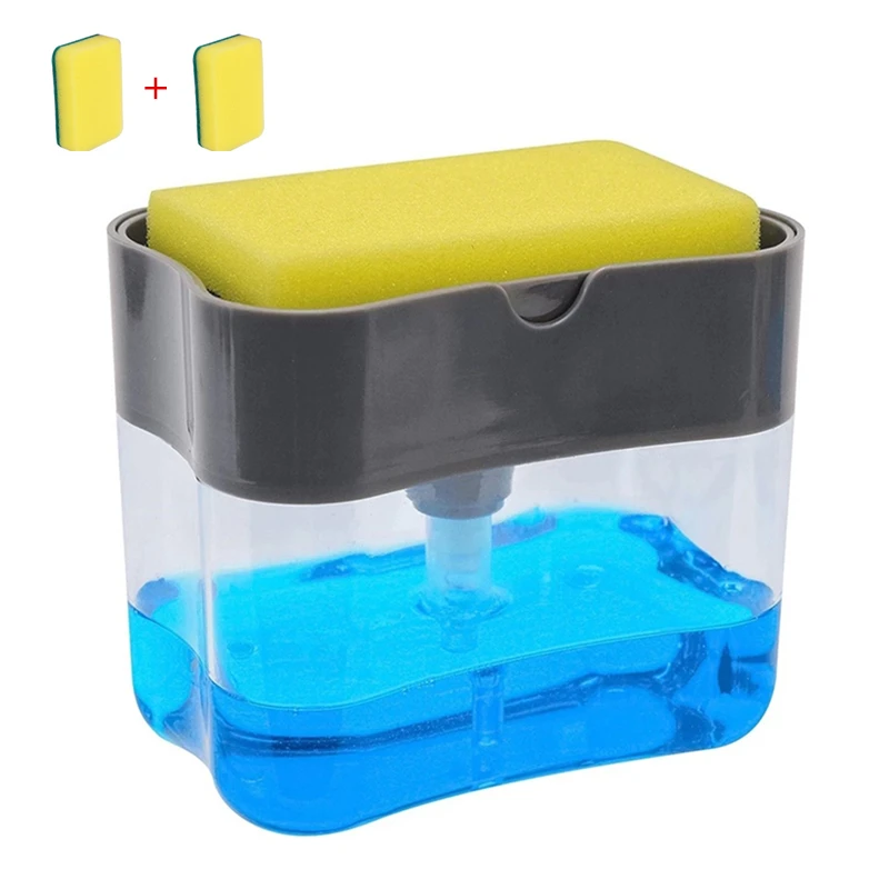

Soap Pump Dispenser with Sponge 2-in-1 Manual Press Liquid Soap Dispenser Kitchen Cleaner Tool Liquid Dispenser Container