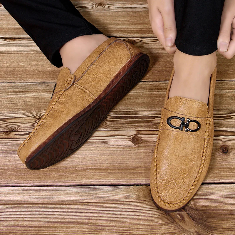 

Мокасины мужские кожаные, туфли-лоферы, без застежки, повседневная обувь для вождения, плоская подошва, топ-сайдеры, весна