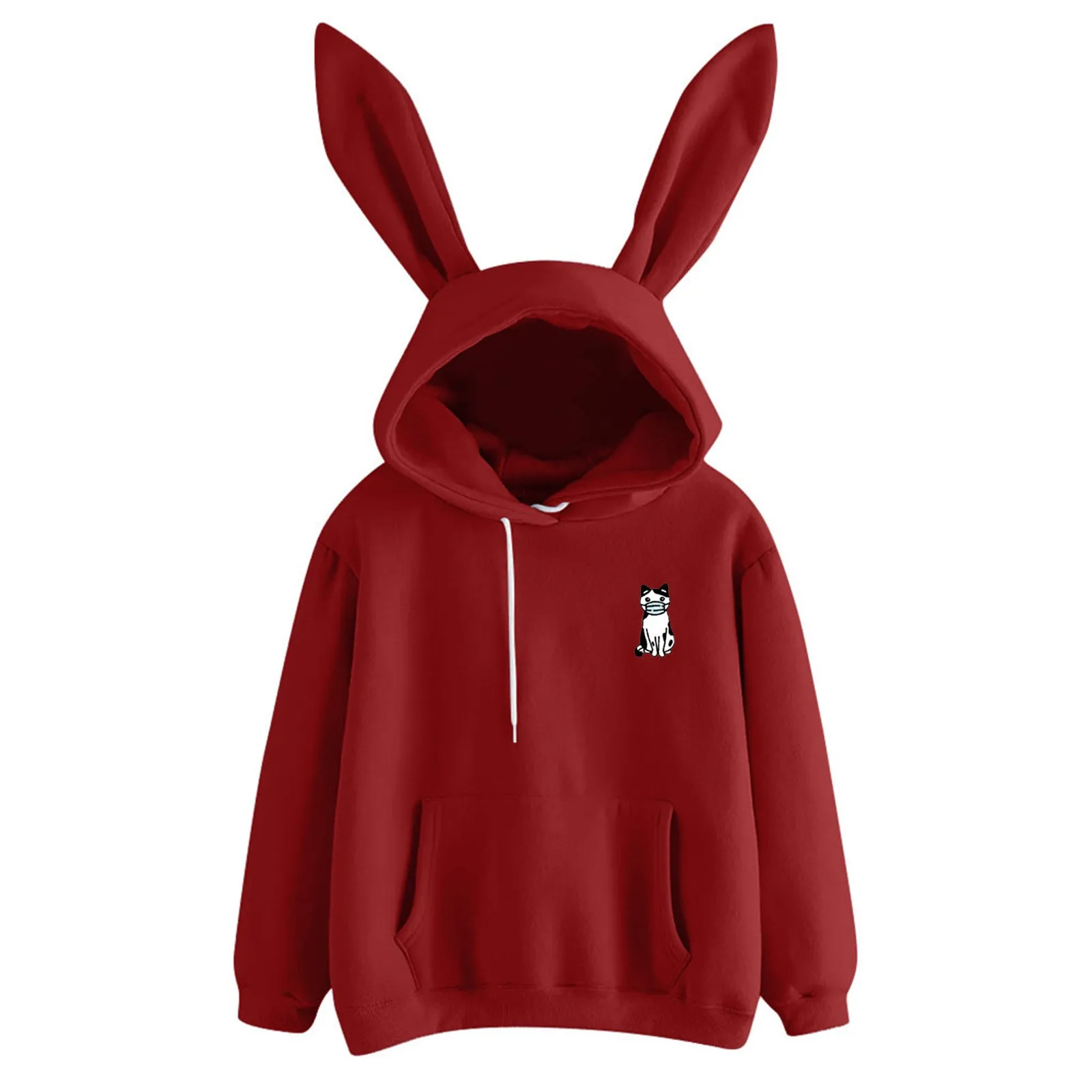 

Women Cute Bunny Printed Girl Hoodie Casual Long Sleeve Sweatshirt Pullover Ears Plus Size Top Sweatershirt Pullover Tops 2021