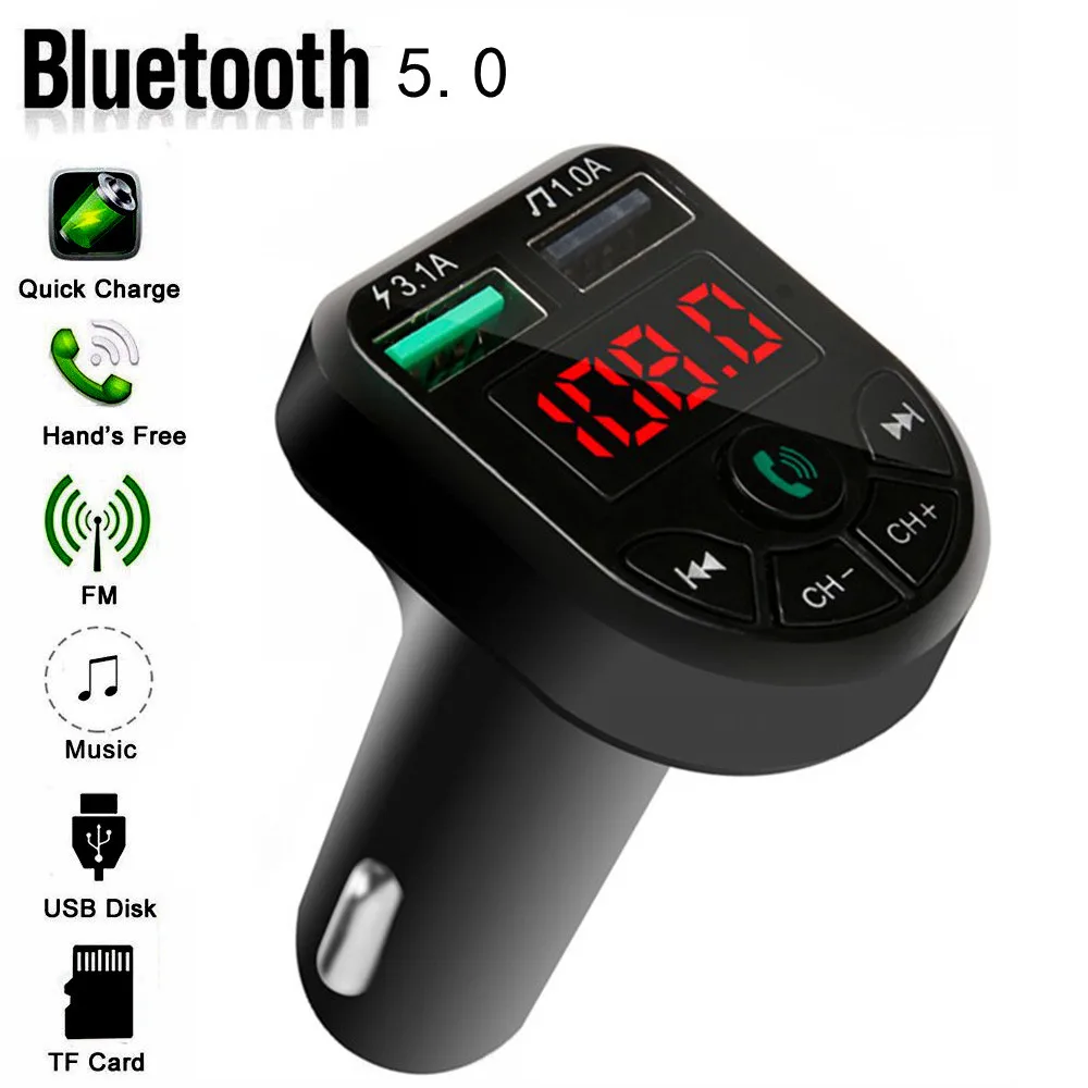 

Bluetooth 5.0 FM Transmitter Car Kit MP3 Modulator Player Wireless Handsfree Audio Receiver Dual USB Fast Charger 3.1A