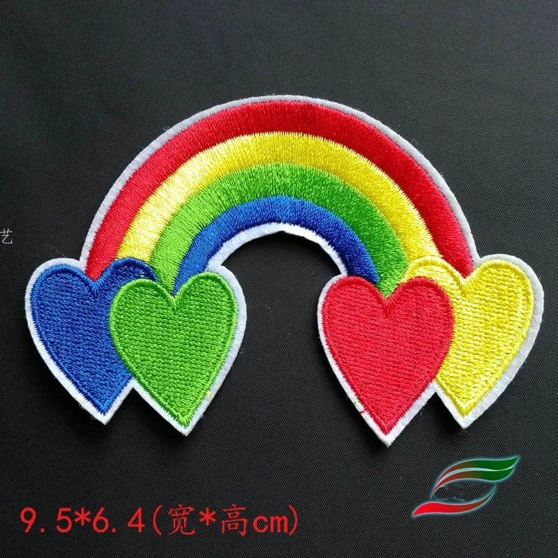 Клейкие тканевые наклейки B301 с вышивкой изогнутые радужные белые облака улыбка