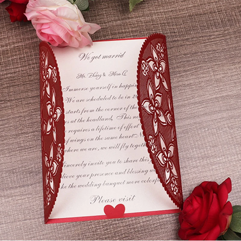 Pink Red Gold Wedding Cards For Guests With Free Print Gift Card Elegant Laser Cut Wedding Invitations Card Paper 50pcs Buy At The Price Of 55 00 In Aliexpress Com Imall Com