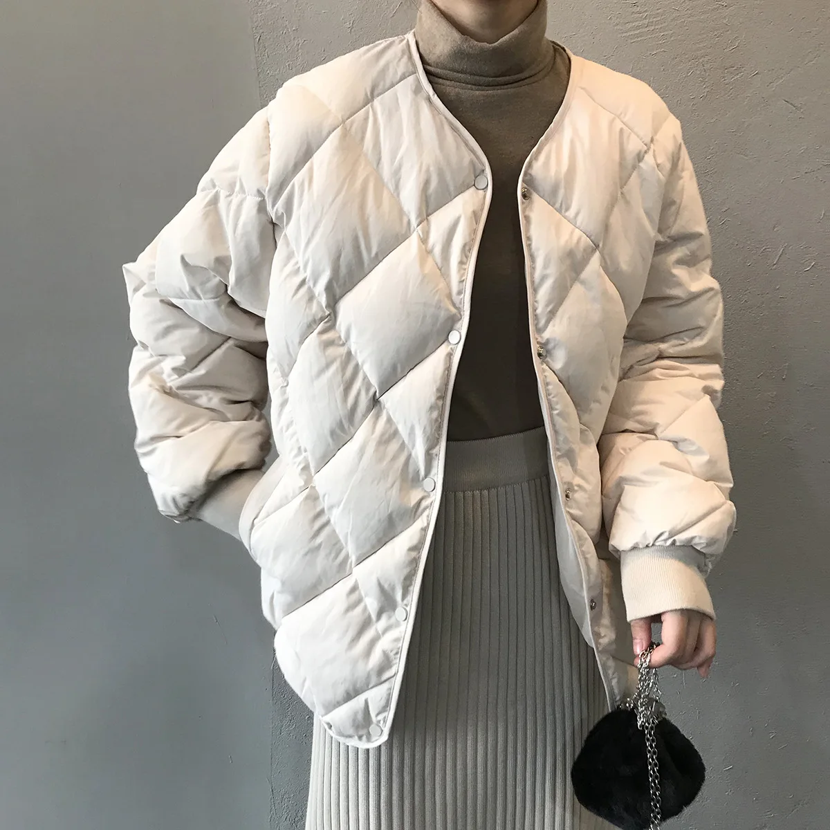 

2021 winter new Korean style short coat women diamond lattice warm cotton jacket women korean fashion winter coat elegant