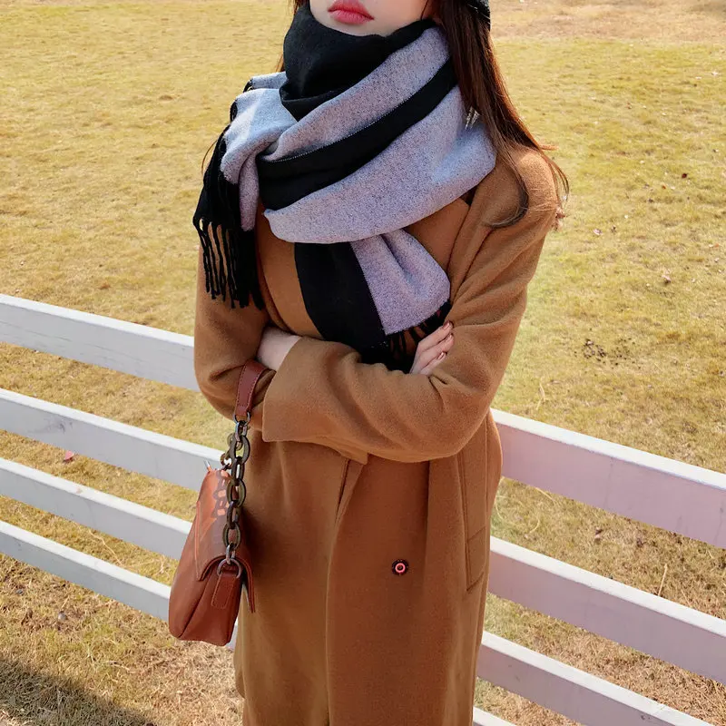 

Scarf female winter bib Korean version of wild double-sided solid color shawl dual-use thickening student warm ins tide long