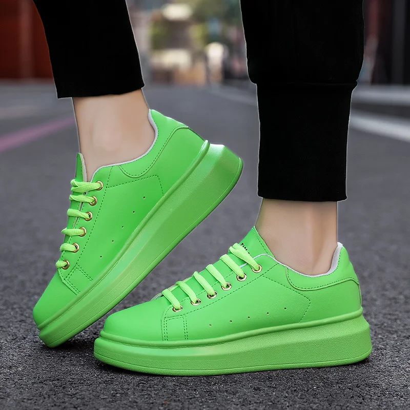 Fashion Candy Colors Skateboard Shoes Women Microfiber Comfortable aUnisex Platform Sneakers Hip hop Green Casual Sneakers Men