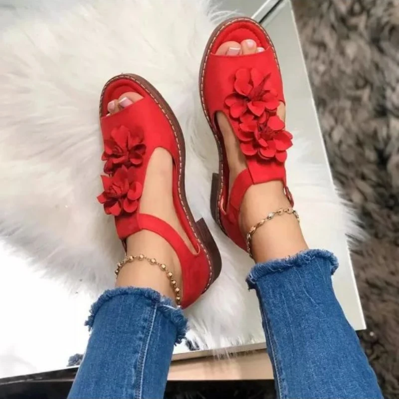 

2021New Fish Mouth Women Shoes Soft Sole Fashion Versatile Comfortable Flat Bottom Flower Buckle Anti Slip Hot Saleflower Kmo092