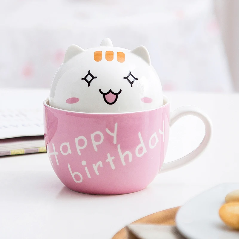 Новая симпатичная мультяшная керамическая кружка чашка с крышкой для чаши