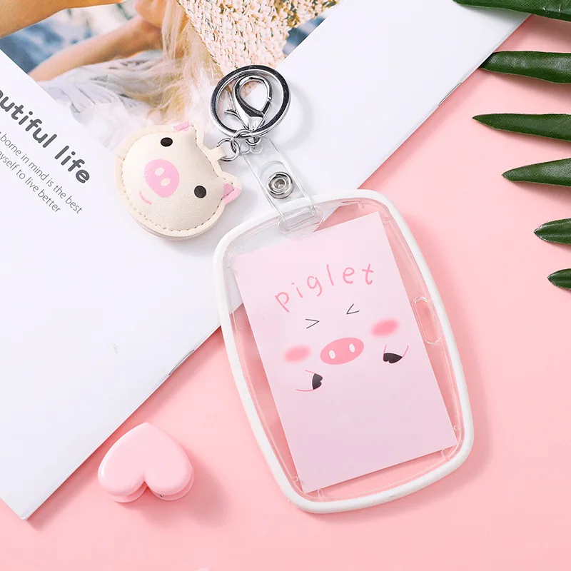 piglet 1 шт. Милый Прозрачный ID бейдж чехол держатель для карт студенческий рабочий брелок банк кредитный держатель для карт s бейдж держатель аксессуары - Цвет: piglet