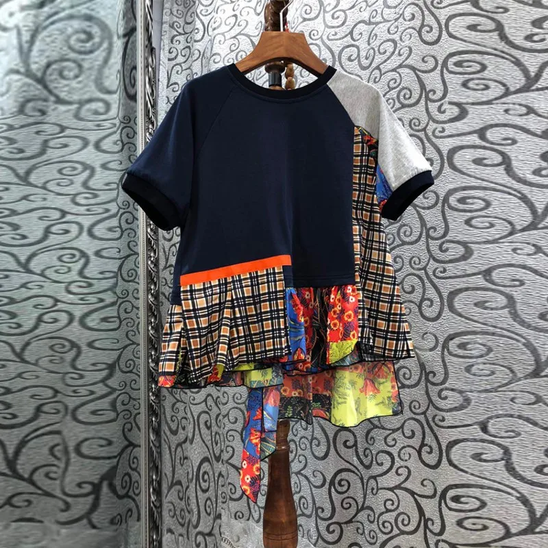 

Irregular Stitching Short Sleeve Cotton T-shirt Female Summer Top Loose Shirt Girls Lady's T Shirts Loose Tshirt