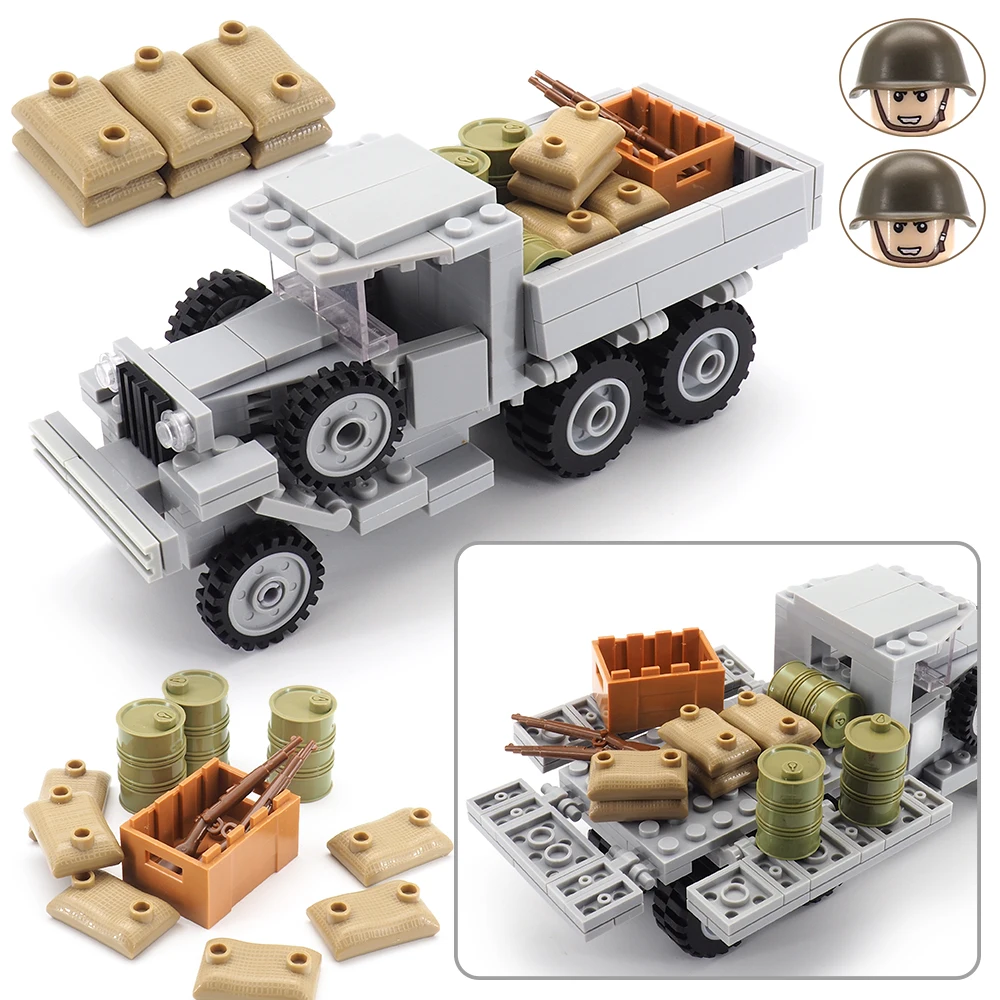 Bloques de construcci&oacute;n de camiones GAZ militares para ni&ntilde;os, figuras de la Segunda Guerra Mundial, transportador del ej&eacute;rcito sovi&eacute;tico, modelo del ej&eacute;rcito, regalos educativos-5