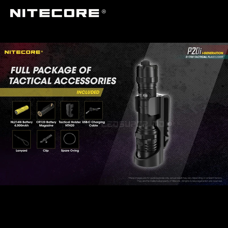USB-C перезаряжаемый NITECORE P20i 1800 люмен i-Generation 21700 тактический фонарь с аккумулятором