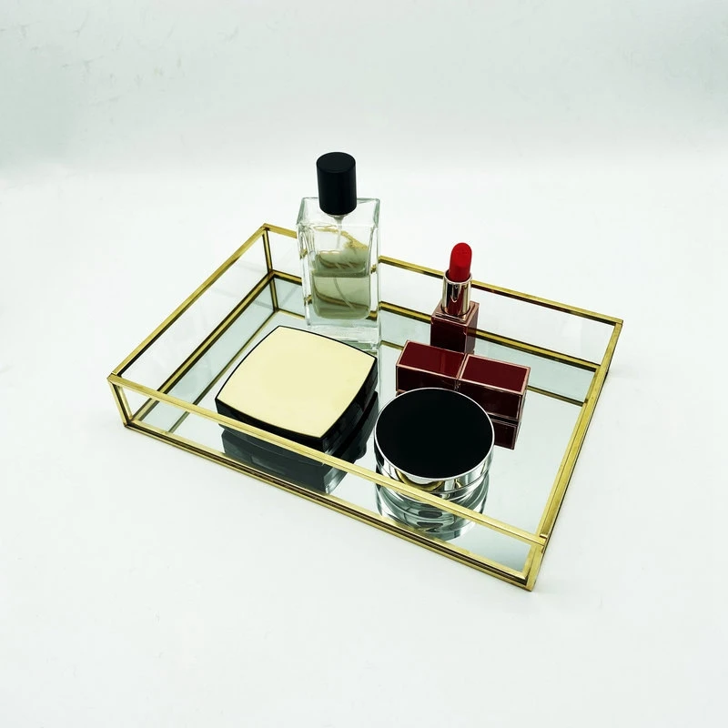 Скандинавский Ретро ящик для хранения поднос Золотой прямоугольный стеклянный