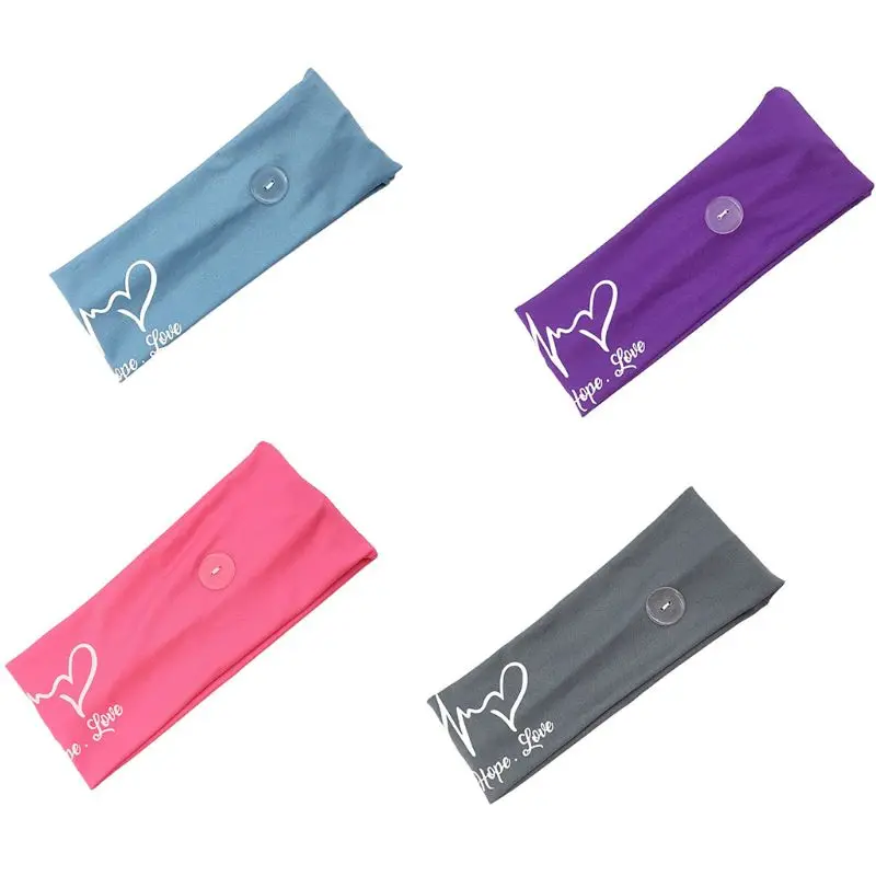 

Unisex Nurse Button Headband Face Mask Holder Letters Heart Print Sport Headwrap